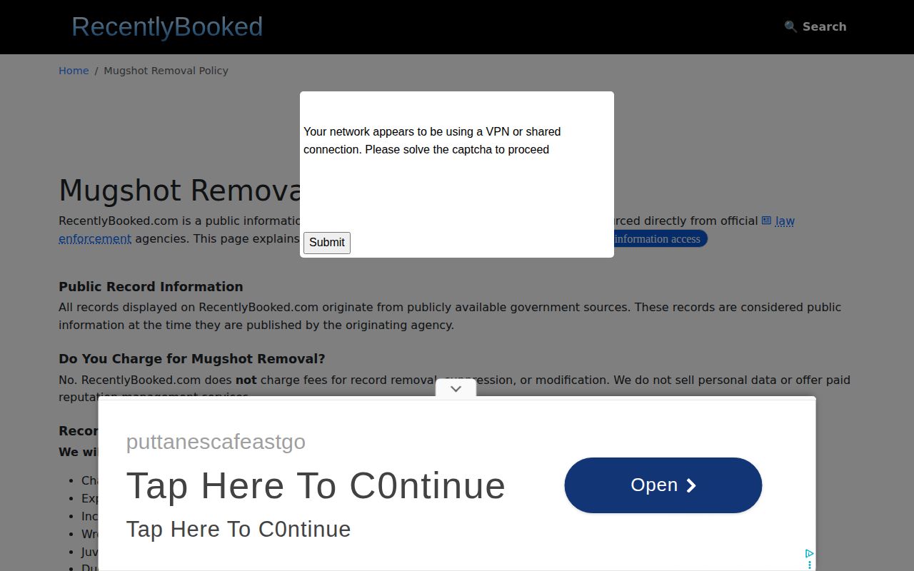 Recently Booked free removal and suppression request policy