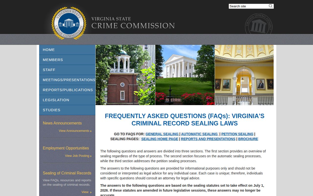 Virginia sealing FAQ on government record effects and private copies